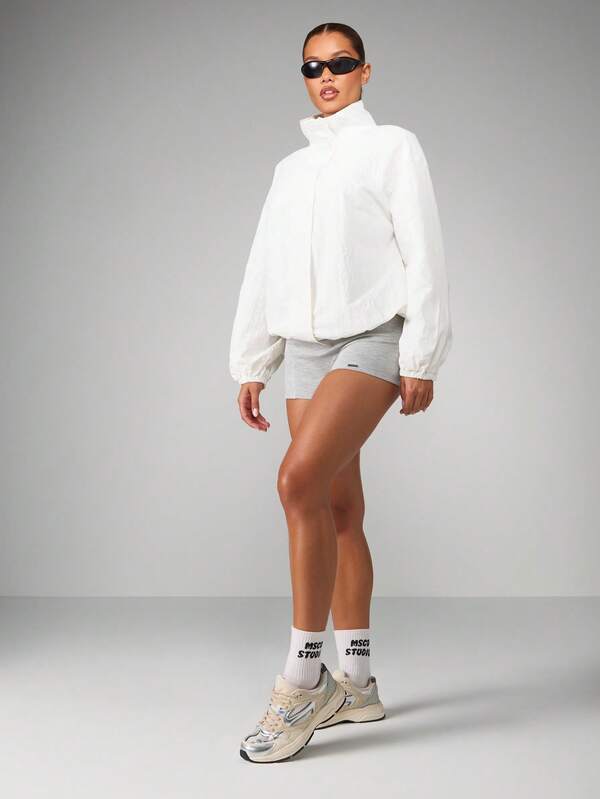MISSGUIDED Stand Collar Cropped Windbreaker With Elastic Cuffs