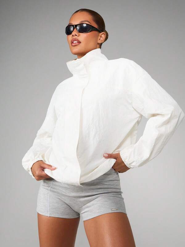 MISSGUIDED Stand Collar Cropped Windbreaker With Elastic Cuffs