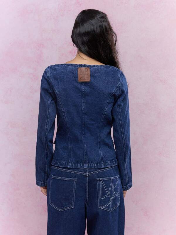 MISSGUIDED Statement Button Scoop Neck Long Sleeves Denim Jacket Winter Wear