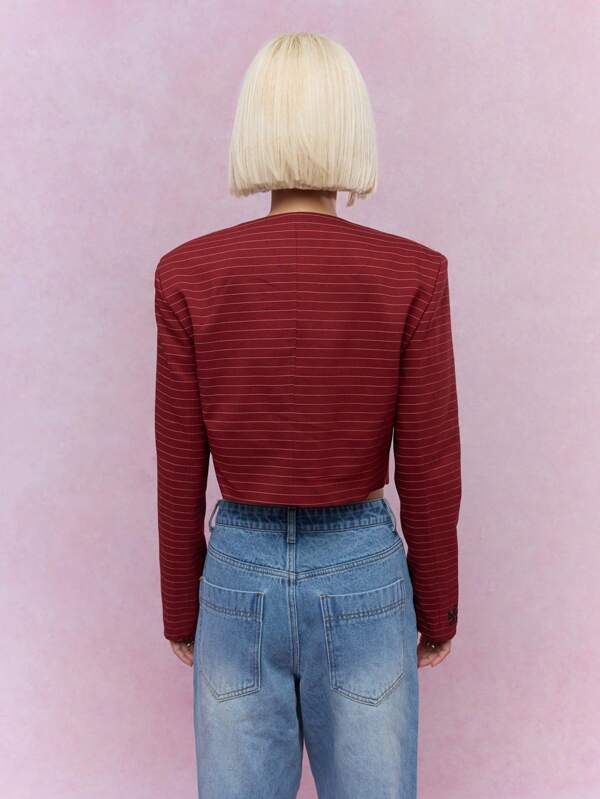 MISSGUIDED Statement Button Striped Collarless Crop Jacket