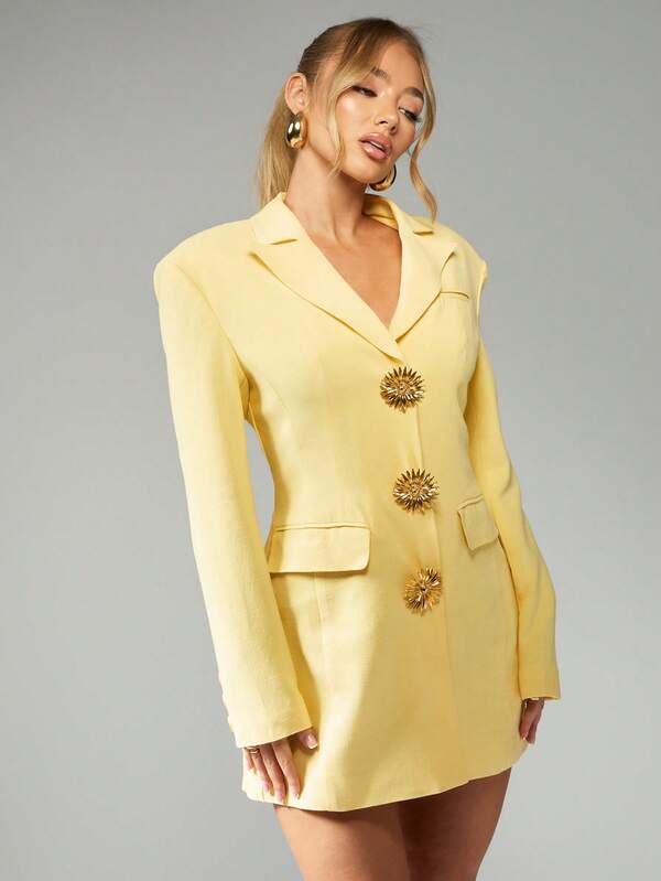 MISSGUIDED Statement Gold Button Blazer Mini Dress