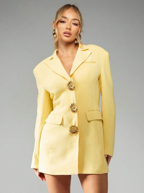MISSGUIDED Statement Gold Button Blazer Mini Dress