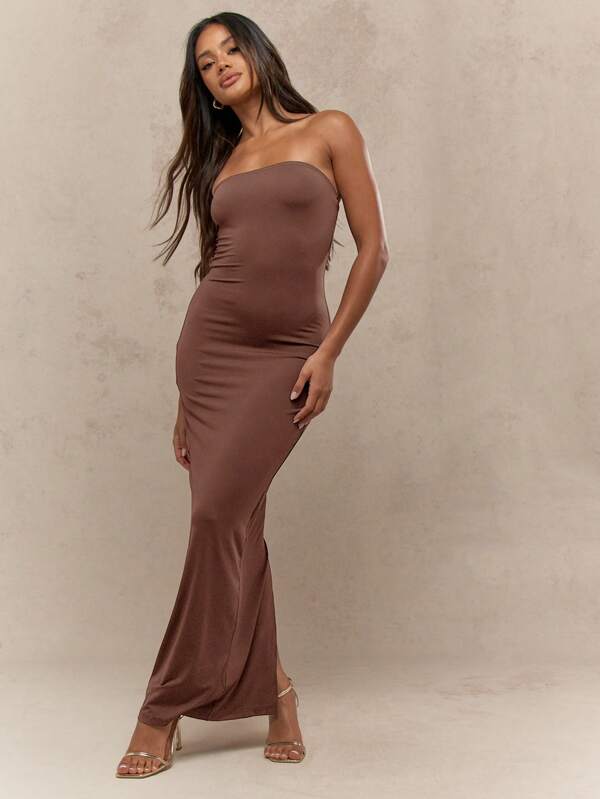 MISSGUIDED Strapless Bandeau Backless Body Forming Fitted Long Dress