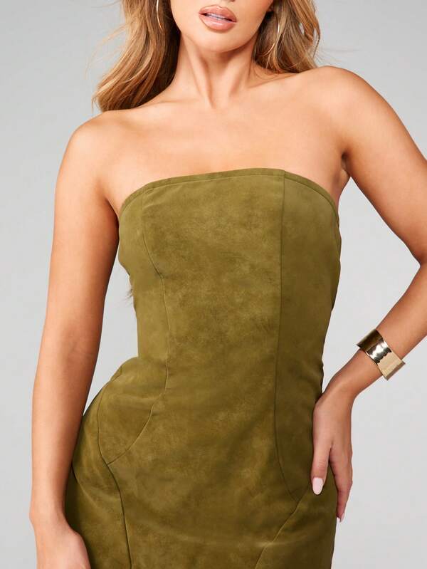 MISSGUIDED Strapless Bandeau Mini Dress With Seam Detail