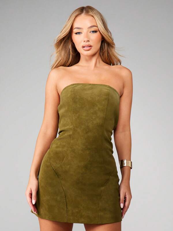 MISSGUIDED Strapless Bandeau Mini Dress With Seam Detail