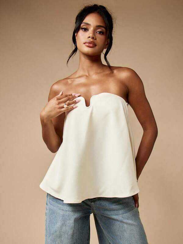 MISSGUIDED Strapless Bandeau Top With Sweetheart Neckline And Draped Design