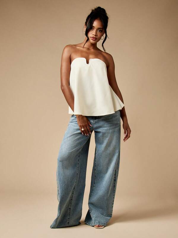 MISSGUIDED Strapless Bandeau Top With Sweetheart Neckline And Draped Design