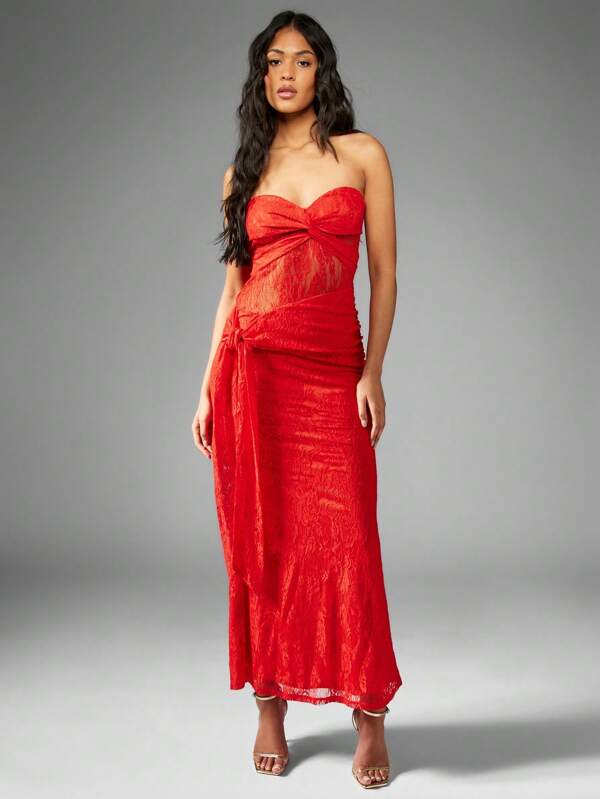 MISSGUIDED Strapless Bandeau With Twist Front Detail Side Ruching Maxi Dress