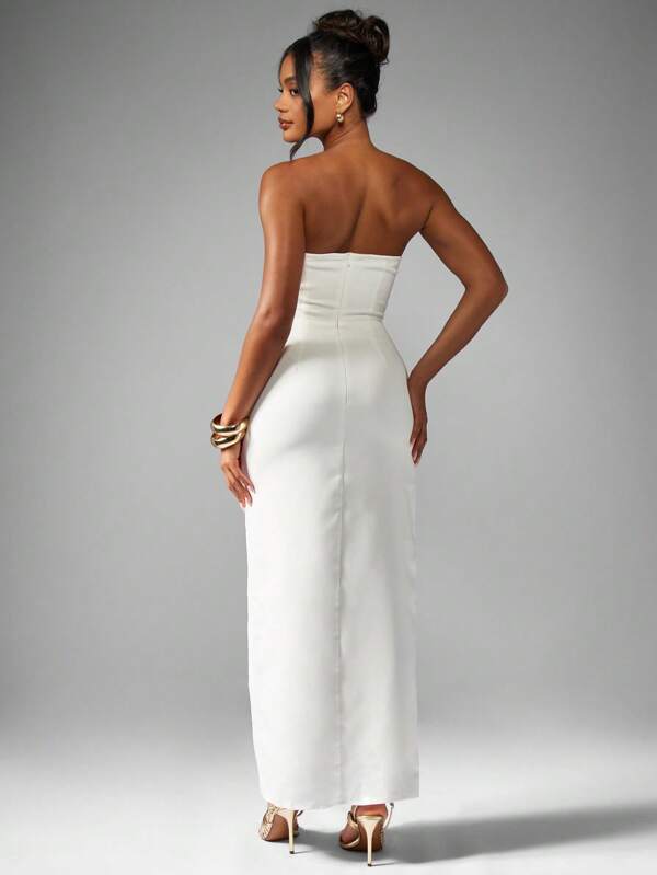 MISSGUIDED Strapless Button Front Maxi Dress With Front Slit