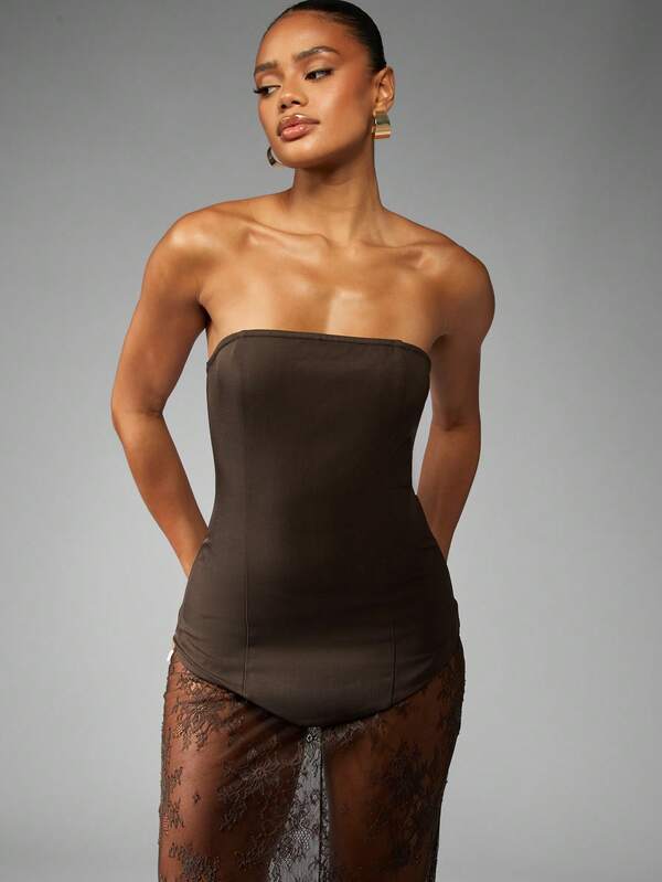 MISSGUIDED Strapless Corset Dress With Lace Overlay