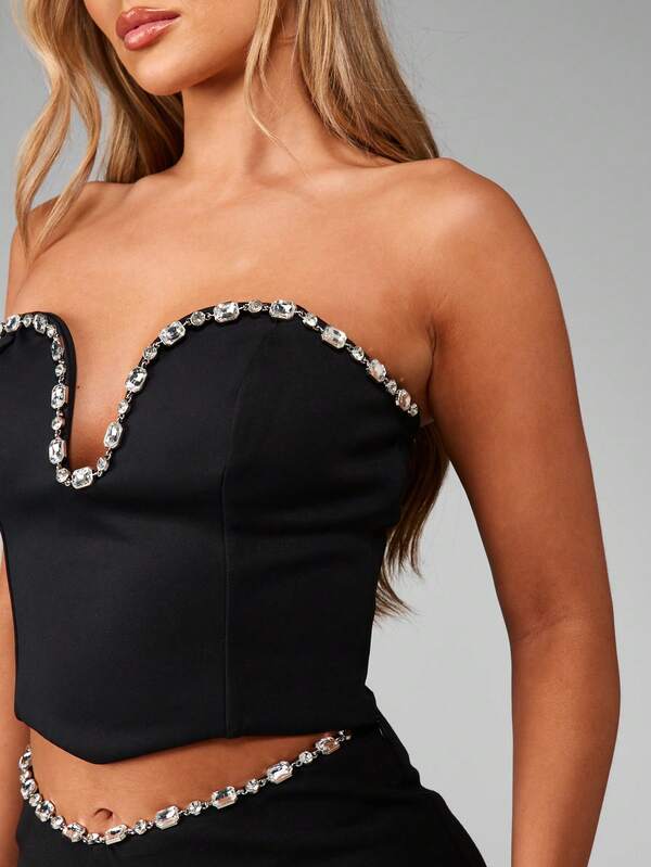 MISSGUIDED Strapless Corset Top With Crystal Trim Design