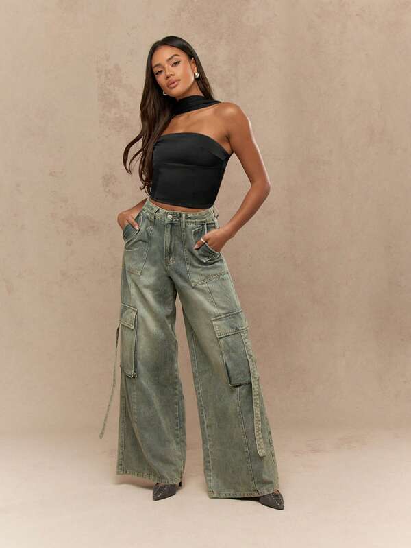 MISSGUIDED Strapless Corset Top With Neck Scarf