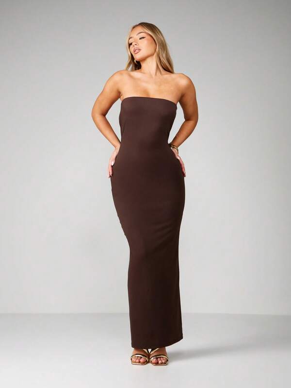 MISSGUIDED Strapless Cowl Back Bodycon Maxi Dress