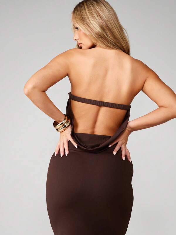 MISSGUIDED Strapless Cowl Back Bodycon Maxi Dress