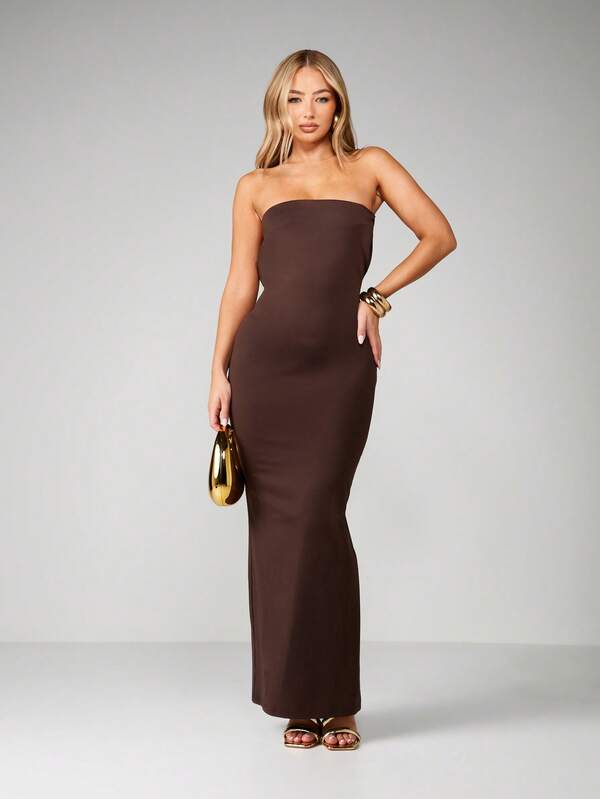 MISSGUIDED Strapless Cowl Back Bodycon Maxi Dress