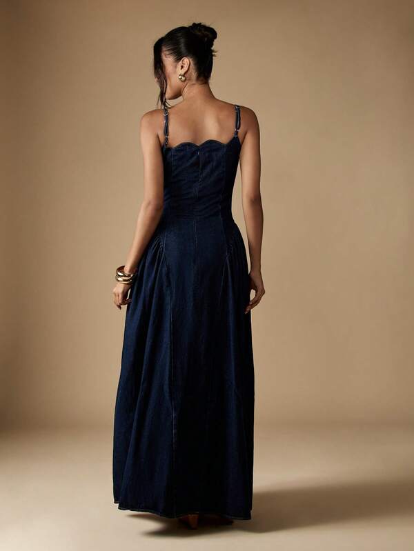 MISSGUIDED Strapless Denim Maxi Dress With Sweetheart Neckline