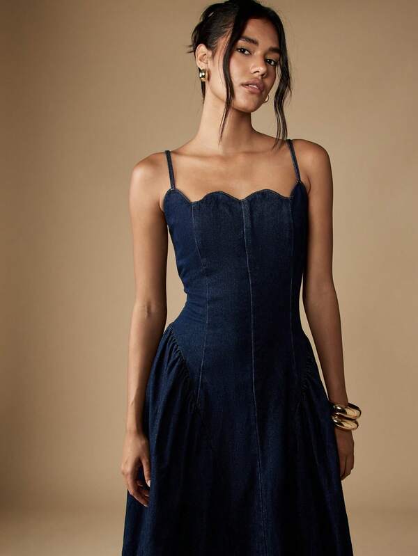MISSGUIDED Strapless Denim Maxi Dress With Sweetheart Neckline