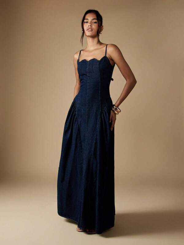 MISSGUIDED Strapless Denim Maxi Dress With Sweetheart Neckline