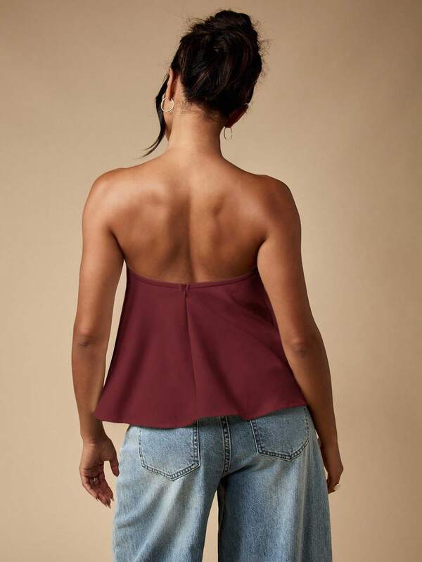 MISSGUIDED Strapless Flowy Top With Notched Sweetheart Neckline