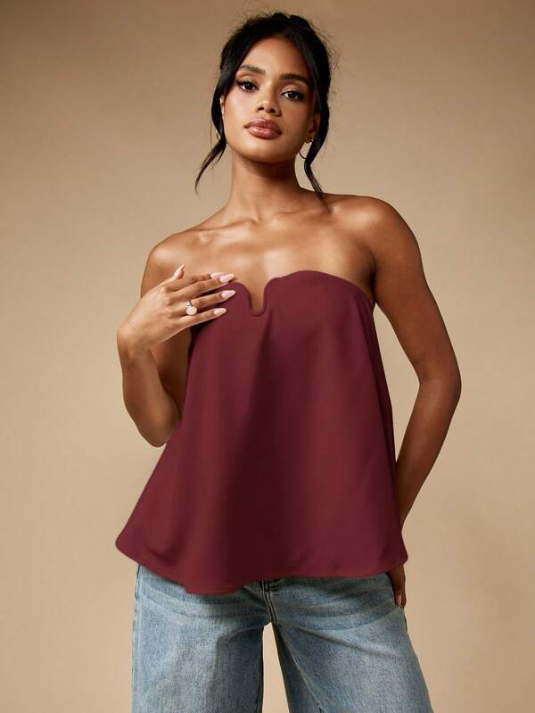 MISSGUIDED Strapless Flowy Top With Notched Sweetheart Neckline