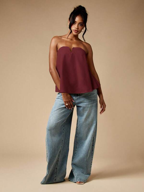 MISSGUIDED Strapless Flowy Top With Notched Sweetheart Neckline