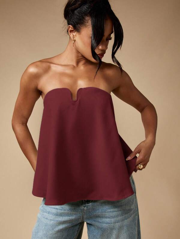 MISSGUIDED Strapless Flowy Top With Notched Sweetheart Neckline