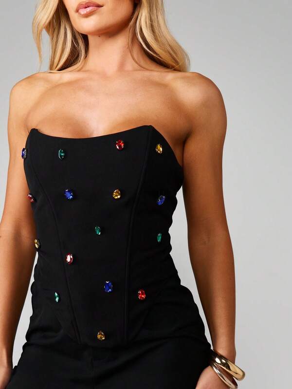 MISSGUIDED Strapless Jewel Embellished Corset Top