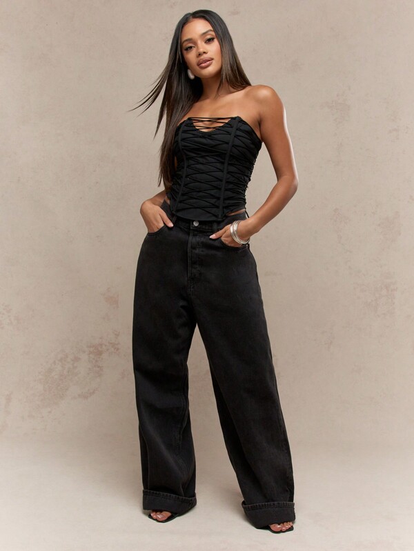 MISSGUIDED Strapless Lace Up Corset With Vertical Straps