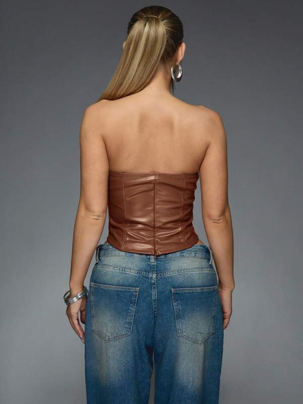 MISSGUIDED Strapless Leather Corset Top With Paneled Design