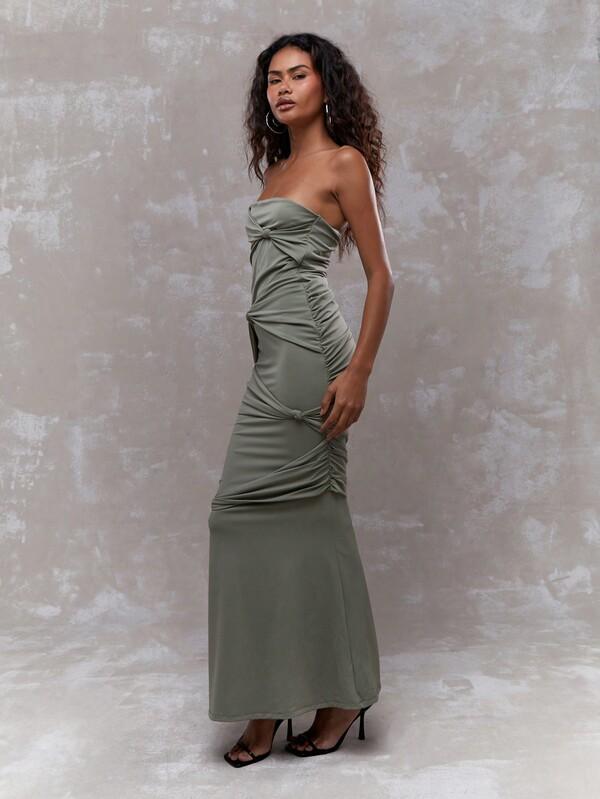 MISSGUIDED Strapless Maxi Dress With Twisted Knot Details