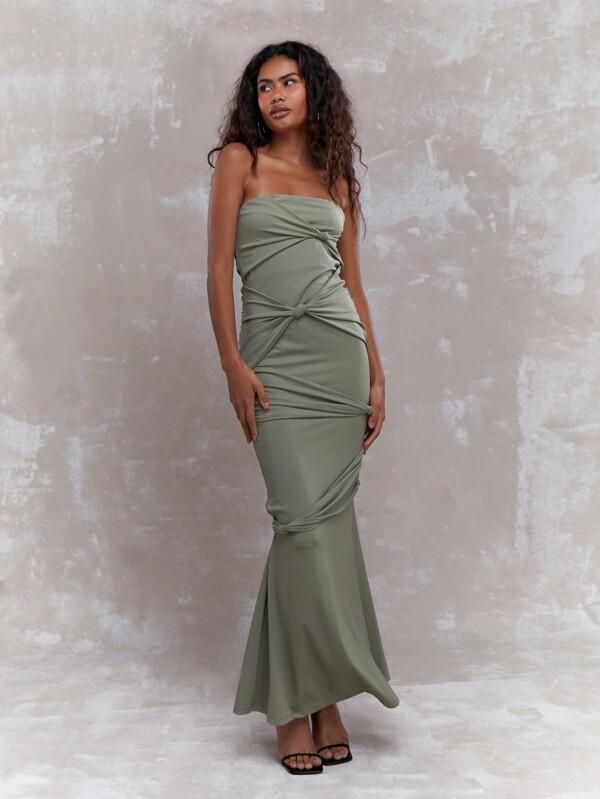 MISSGUIDED Strapless Maxi Dress With Twisted Knot Details
