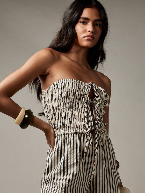 MISSGUIDED Strapless Palazzo Jumpsuit With Shirred Bodice