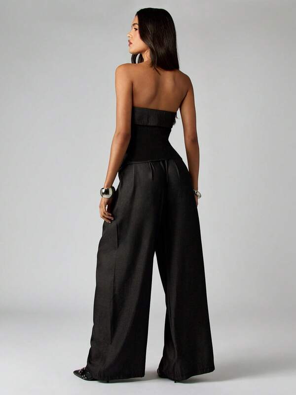 MISSGUIDED Strapless Palazzo Set With Wide Leg Pants