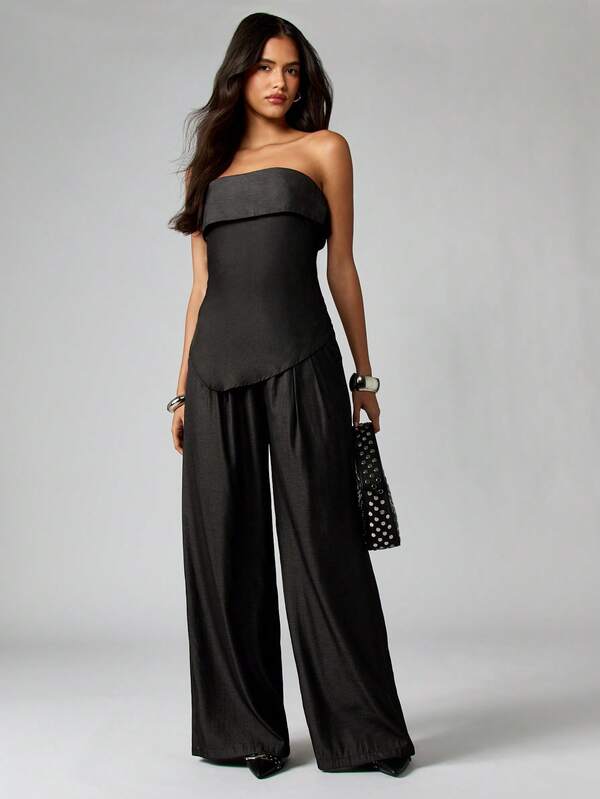 MISSGUIDED Strapless Palazzo Set With Wide Leg Pants
