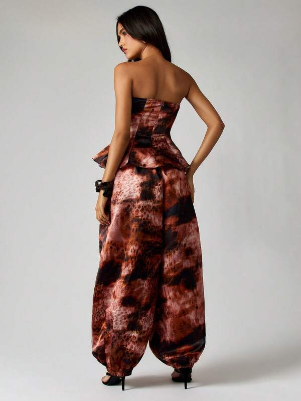 MISSGUIDED Strapless Peplum Corset With Wide Leg Pants