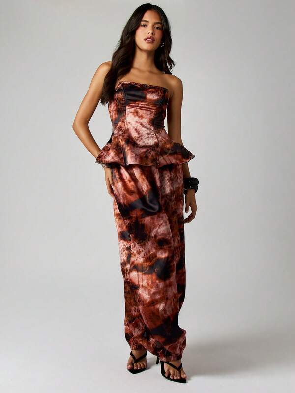 MISSGUIDED Strapless Peplum Corset With Wide Leg Pants