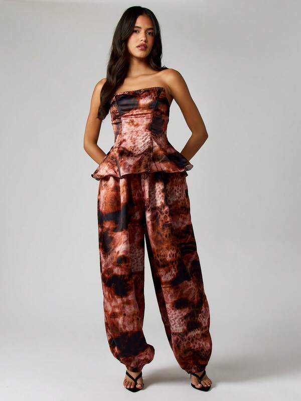 MISSGUIDED Strapless Peplum Corset With Wide Leg Pants