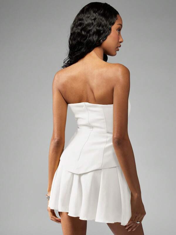 MISSGUIDED Strapless Pleated Structured Bodice Asymmetric Peplum Mini Dress
