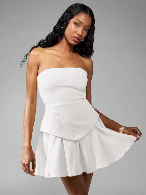 MISSGUIDED Strapless Pleated Structured Bodice Asymmetric Peplum Mini Dress