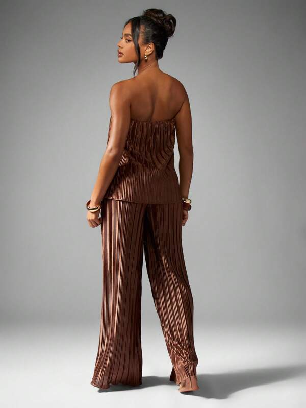 MISSGUIDED Strapless Pleated Top With Wide Leg Palazzo Pants
