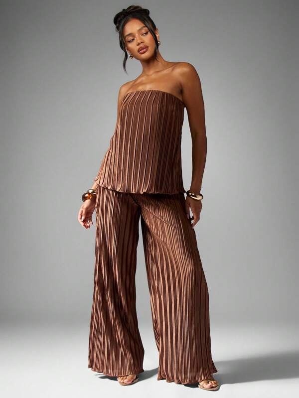 MISSGUIDED Strapless Pleated Top With Wide Leg Palazzo Pants