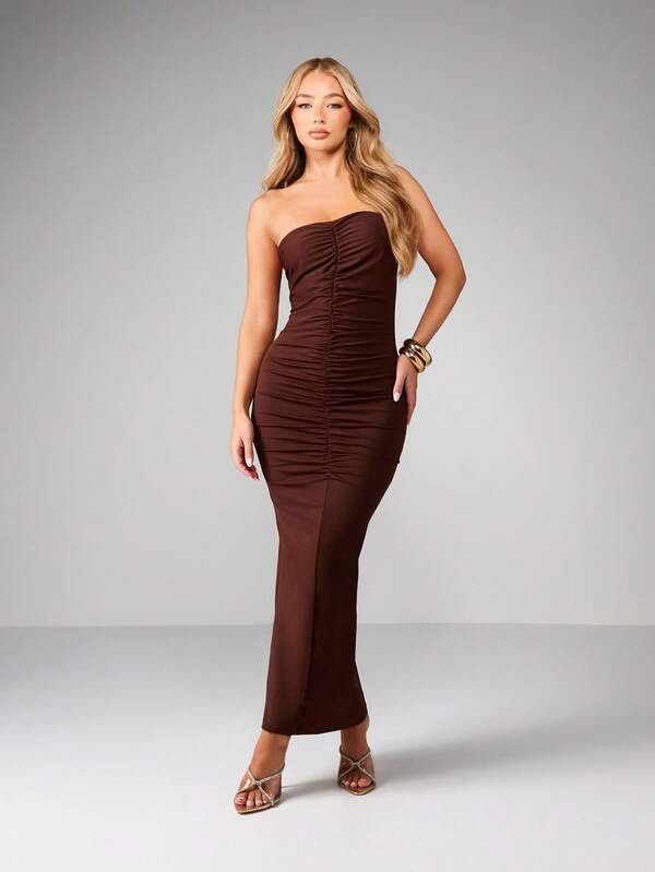 MISSGUIDED Strapless Ruched Bodycon Midaxi Dress