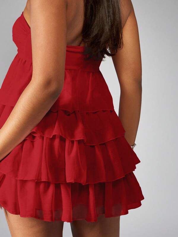MISSGUIDED Strapless Ruffle Mini Dress With Tiered Layers And Twist Bust
