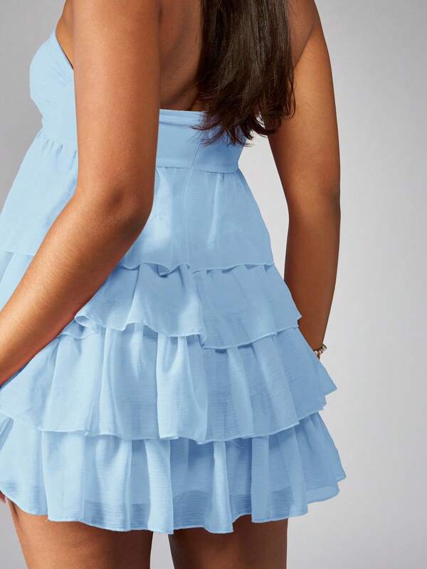 MISSGUIDED Strapless Ruffle Tiered Mini Dress With Twist Bust