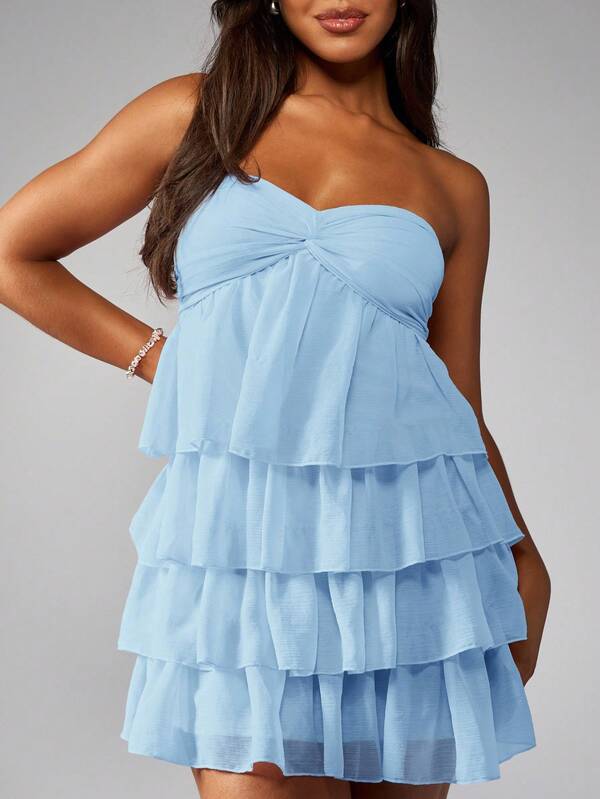MISSGUIDED Strapless Ruffle Tiered Mini Dress With Twist Bust