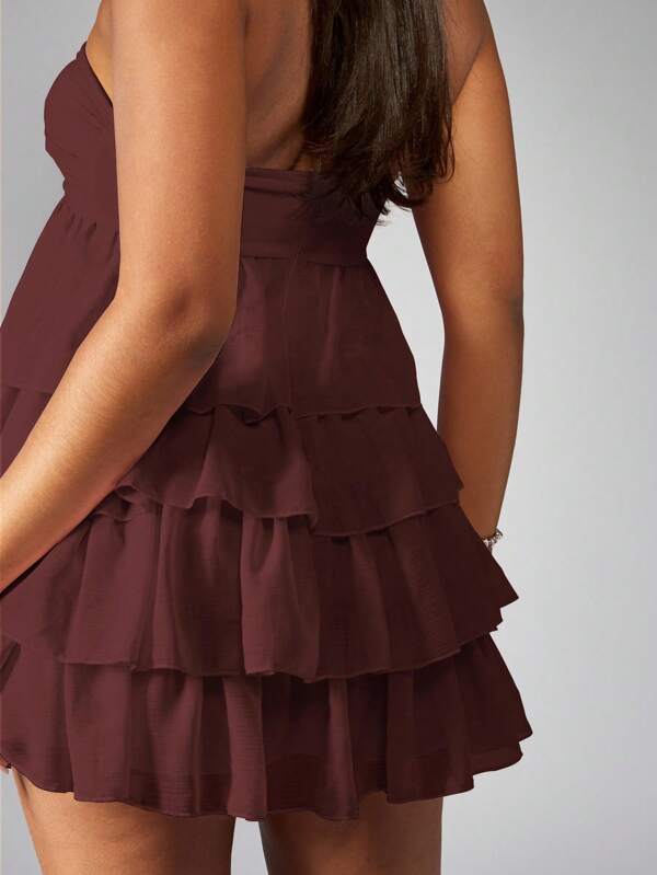 MISSGUIDED Strapless Ruffle Tiered Twist Front Empire Waist Mini Dress
