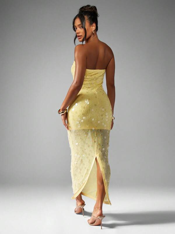 MISSGUIDED Strapless Sequin Column Maxi Dress With Back Slit