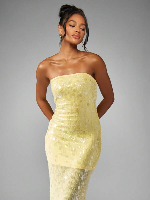 MISSGUIDED Strapless Sequin Column Maxi Dress With Back Slit
