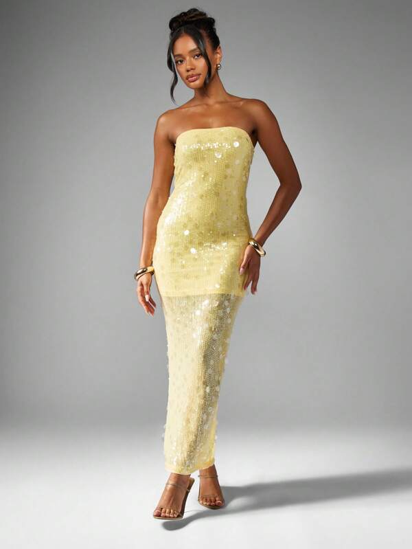 MISSGUIDED Strapless Sequin Column Maxi Dress With Back Slit
