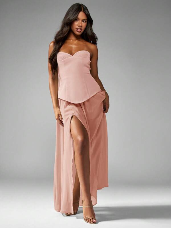 MISSGUIDED Strapless Structured Corset Bodice A Line Maxi Dress